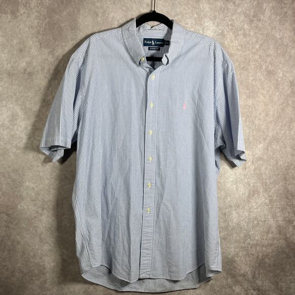Ralph Lauren Shirt Mens XL Blue White Striped Seersucker Button Down Classic Fit - Picture 1 of 9